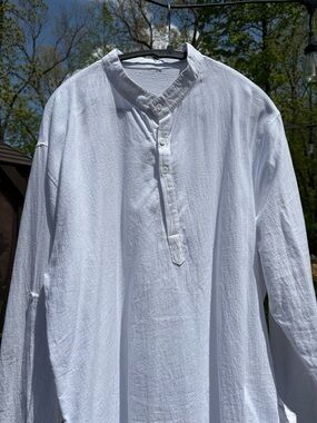 White Men's linen Henley Shirt